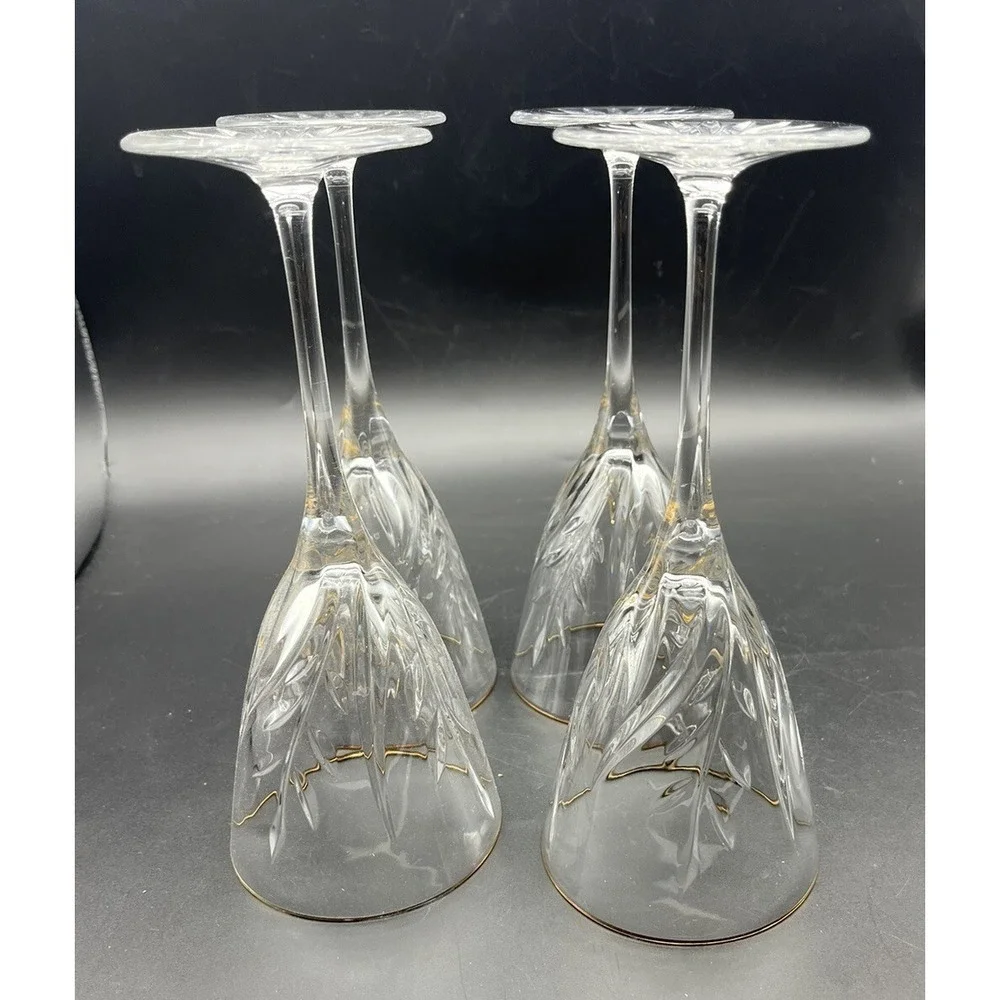 4 Vintage Mikasa Dune Grass Crystal Wine Glasses Stems w Gold Rim 8.5